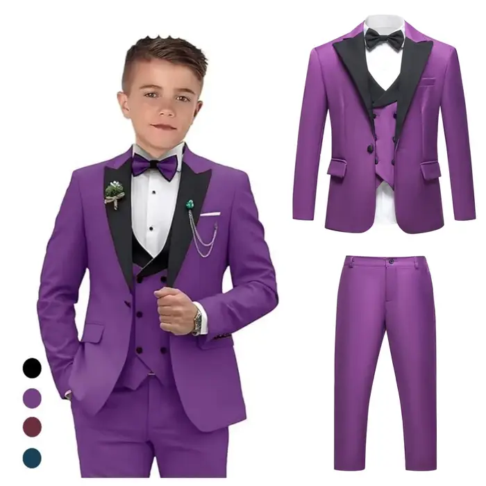 Ensemble de costume vintage 4 pièces pour garçons de 3 à 14 ans, ensemble de smoking formel pour enf