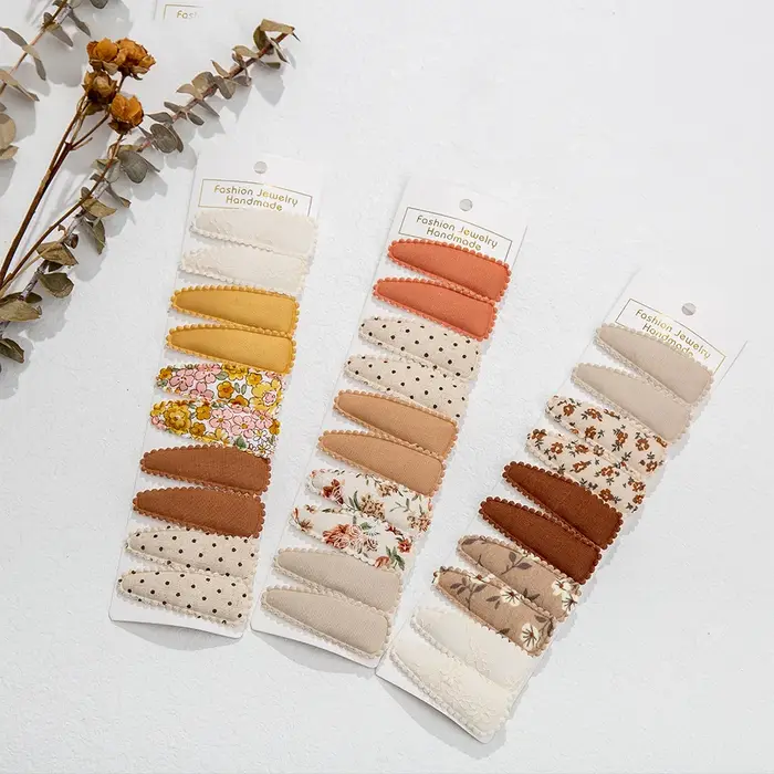 10 pièces/lot Ins 6cm fleur imprimé coton alliage cheveux arc Snap Clips ensemble tissu Plaid Bobby 