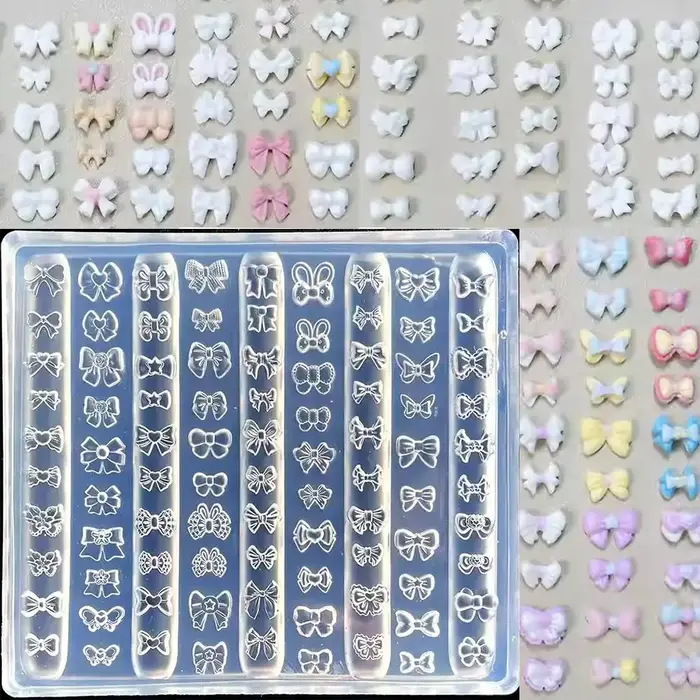 Moule à ongles en Silicone avec nœud papillon 3D, 90 formes, ruban doux, modèles d'ongles, bricolage