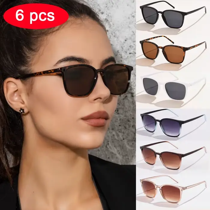 6 pièces/4 pièces/3 pièces petites lunettes de soleil carrées femmes cadre rectangulaire violet colo