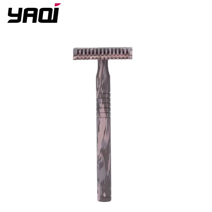 YAQi – ensemble de 3 rasoirs de sécurité pour hommes, couleur Camouflage, poignée en laiton, ensembl