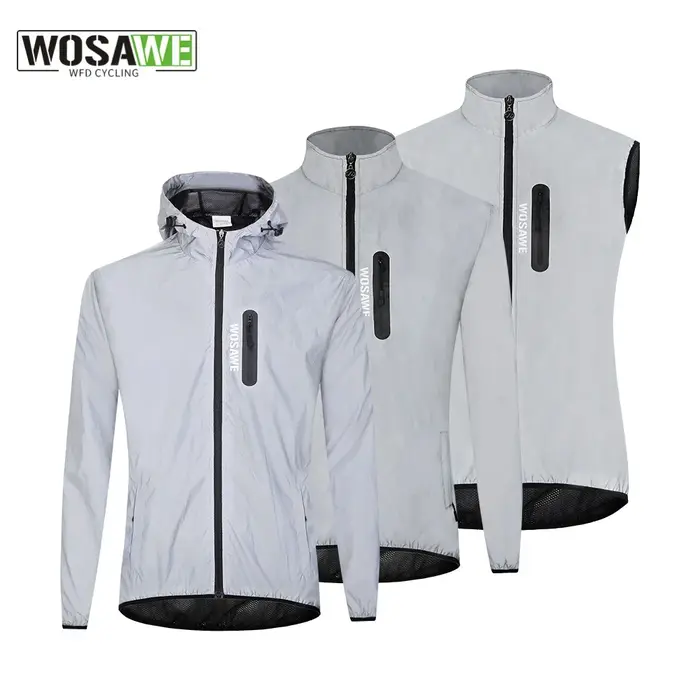 WOSAWE Veste entièrement réfléchissante avec capuche Coupe-vent imperméable haute visibilité Hommes 