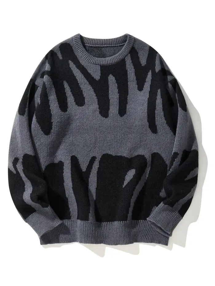 Pull à motif Jacquard irrégulier pour homme, pull décontracté, col rond, tricot bloc de couleurs, no