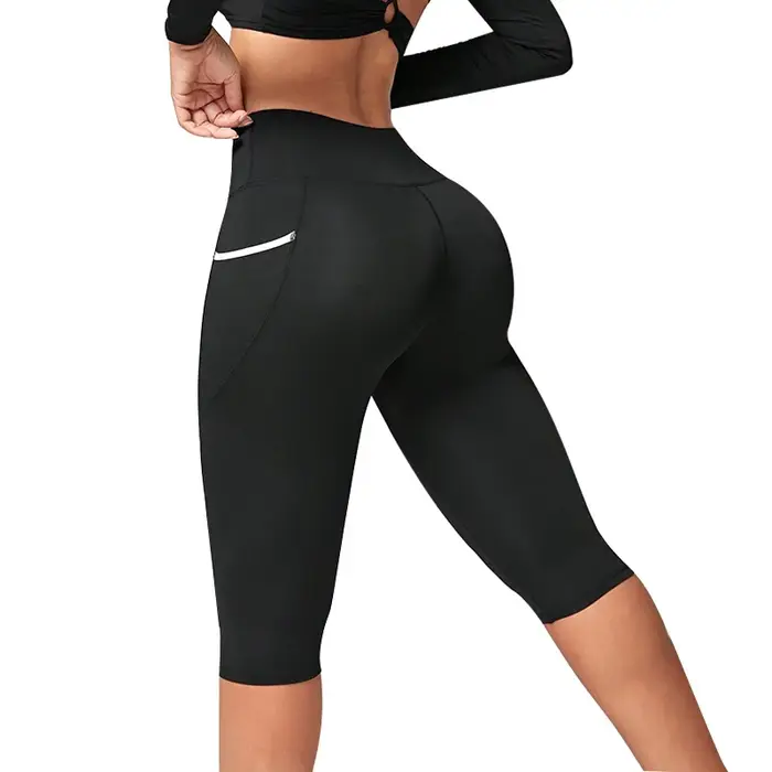 Leggings capri femme taille haute avec poches tissu extensible et respirant pour yoga fitness et activités quotidiennes