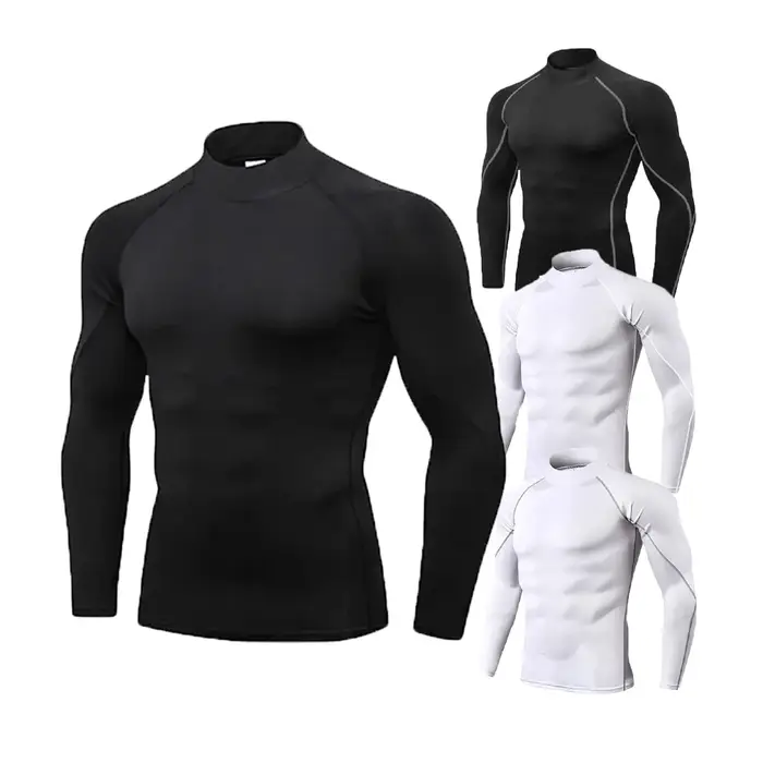 T-shirt à col roulé pour hommes, séchage rapide, manches longues, Compression, sport, Fitness, serré