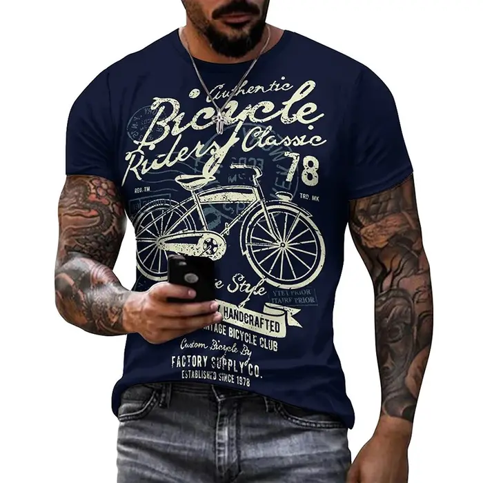 T-shirt graphique de vélo vintage pour hommes et femmes, vêtements College en 3D, haut de sport de gym, streetwear à manches courtes