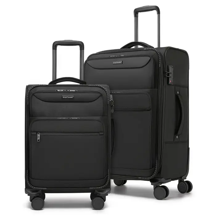 Valise British Traveller - Poignée réglable, 4 roulettes pivotantes, légère, serrure TSA - Bagage en