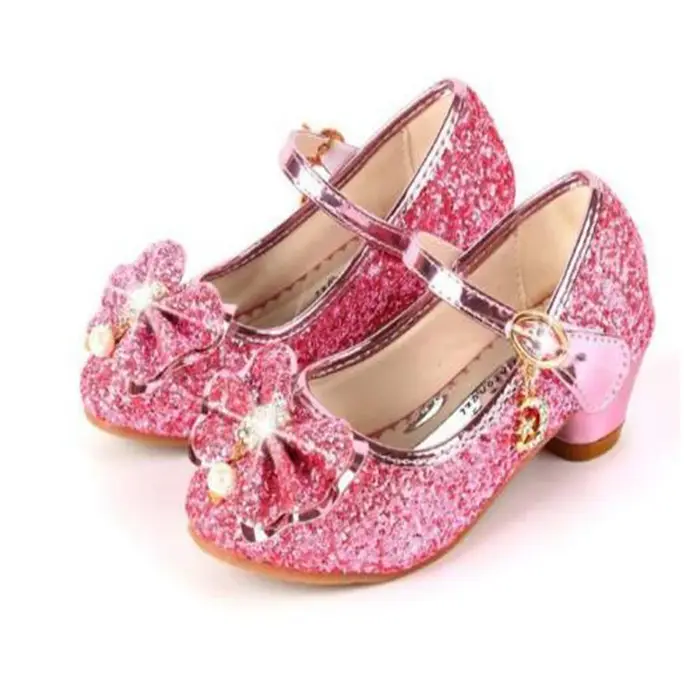Chaussures princesse papillon en cuir pour enfants, chaussures à talons hauts avec nœud papillon en 