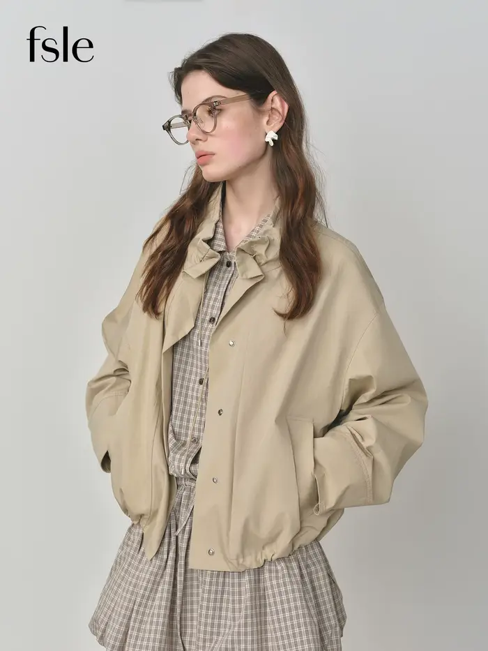 FSLE 2025 Veste utilitaire vintage pour femme - Manteau court d'automne décontracté à manches bouffa