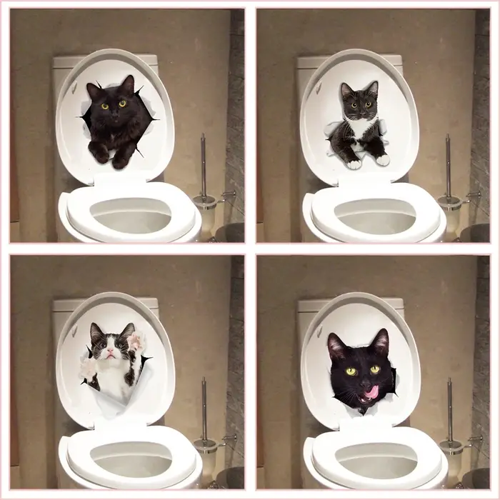 Autocollants de toilettes en 3d, trous vifs, amusants, pour chat, chien, décoration de la maison, St