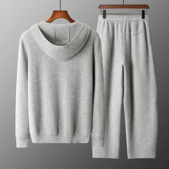 MVLYFLRT Costume tricoté en laine mérinos pour homme Cardigan à capuche avec fermeture éclair Pantal
