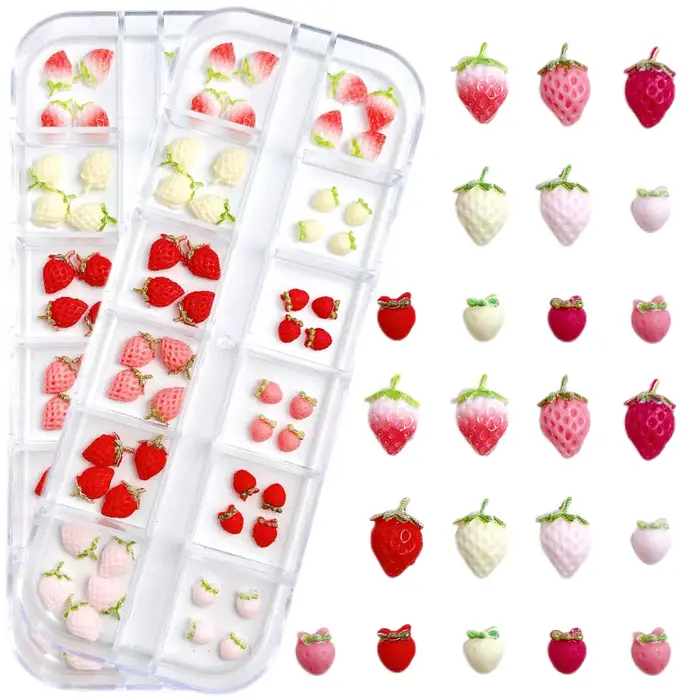 1 boîte 3D multicolore simulé fraise résine Nail Art décorations créatif réaliste doux fraise ongles