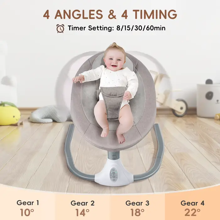 Balançoire électrique pour bébé de 0 à 18 mois, berceau musical à 4 vitesses, bascule avec télécomma