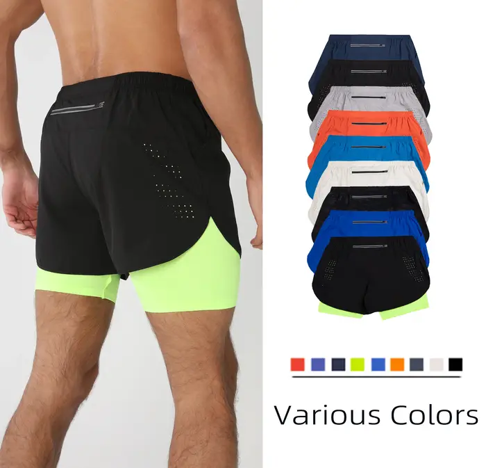 Short de sport pour hommes, short de course avec poches doublées, boucle de serviette, séchage rapid