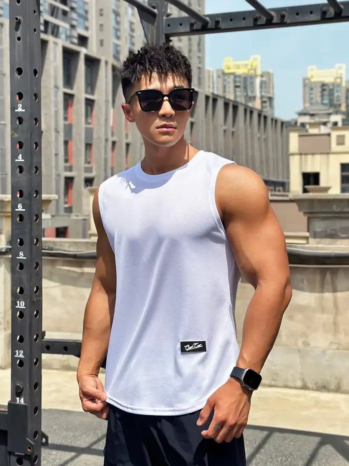 Débardeur de fitness sans manches pour hommes - maille respirante pour la musculation et le sport