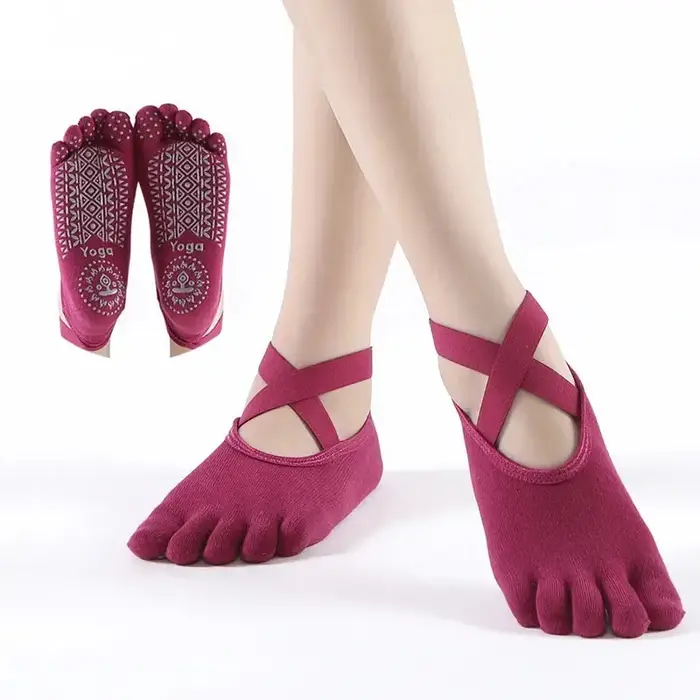 Chaussettes de Yoga respirantes à cinq orteils pour femmes, chaussettes de Pilates à bandes antidéra