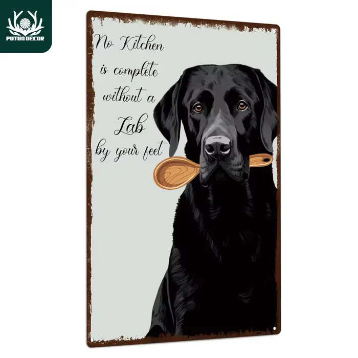 Putuo Decor-Panneau en métal chien noir, affiche d'art mural rétro pour la maison, la cuisine, le ja