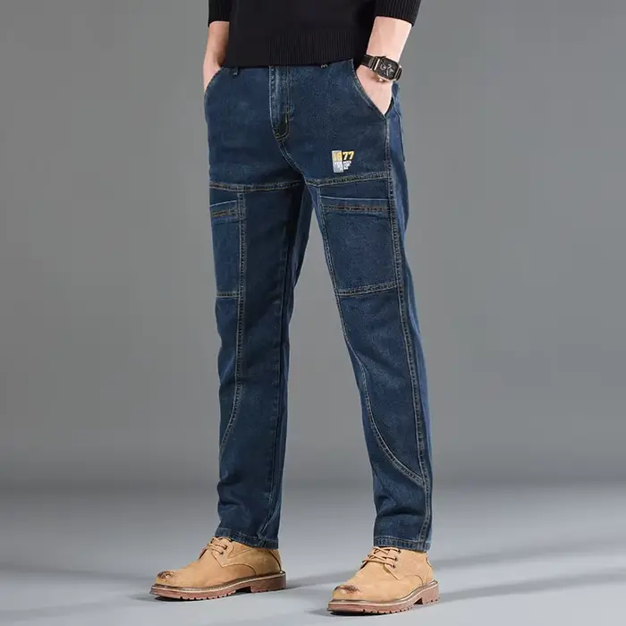 Jean imprimé à Six poches pour hommes, petit Style coupe droite, vêtements décontractés et confortab