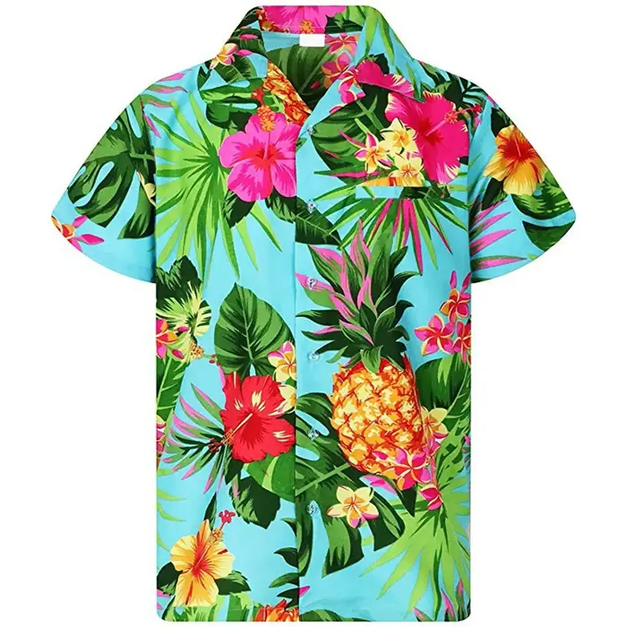 Funky femmes chemise hawaïenne poche frontale feuilles fleurs ananas imprimé femmes hauts et chemisi