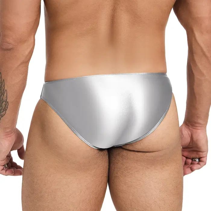 Amoresy-Short de plage pour homme, slip de bain taille basse, brillant, extensible, super lisse, res