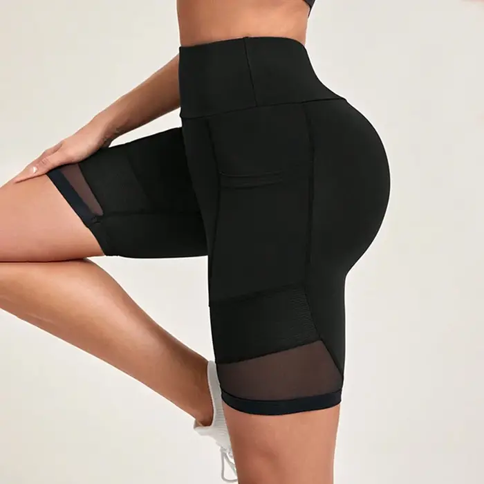 Short de yoga femme maille taille haute avec poches entraînement fitness confortable TUNIControl