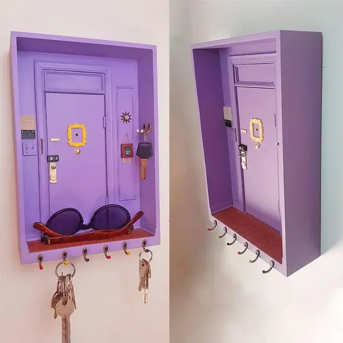 Porte violet amis porte-clés boîte en bois clé suspendue cintre en bois support de rangement organis
