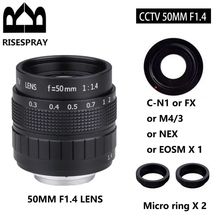 Objectif CCTV 50mm F1.4 APS-C + anneau d'adaptation + 2 anneaux Macro pour sony Fuji NIKON1 Canon EO