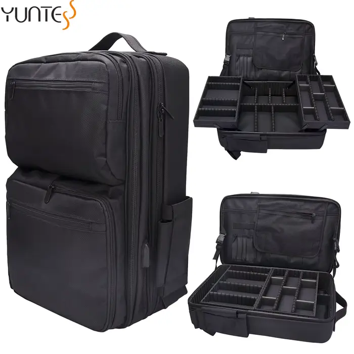 YUNTES sac à dos de voyage de maquillage de barbier professionnel séparateurs réglables USB-grand sa