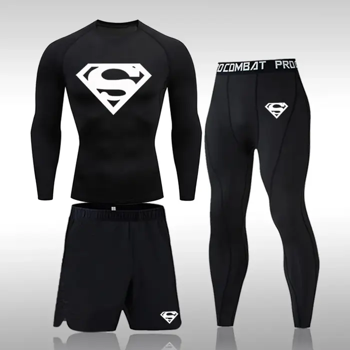Ensemble de compression MMA pour homme, t-shirt long et serré, survêtement, pantalon d'entraînement,