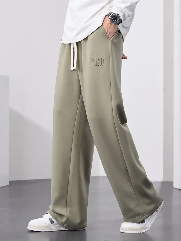 Pantalon de survêtement droit pour hommes, jambes larges, en coton, avec cordon de serrage, pantalon