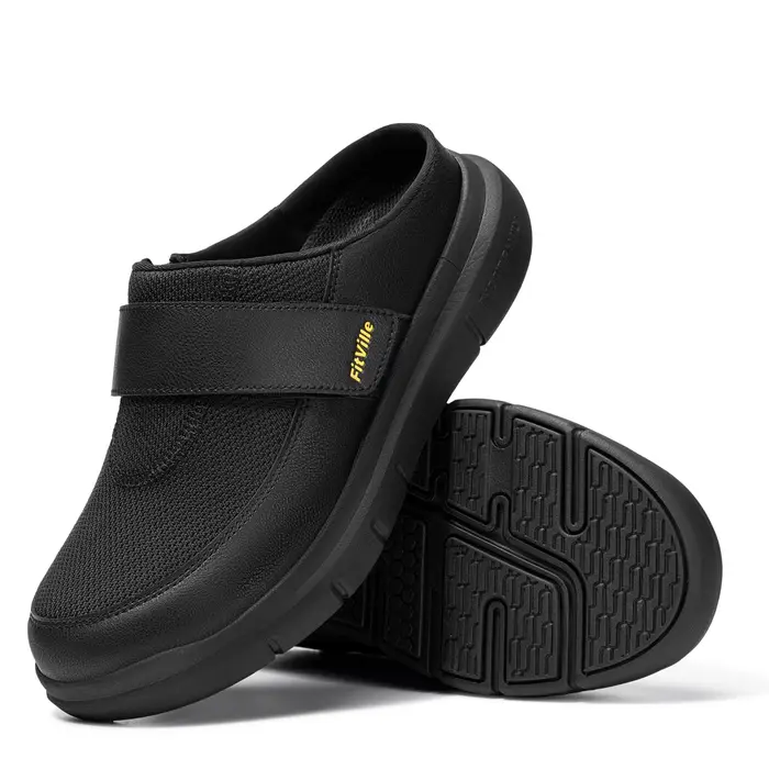 FitVille – pantoufles larges pour hommes, mules à enfiler, sabots pour pieds enflés, sangle réglable