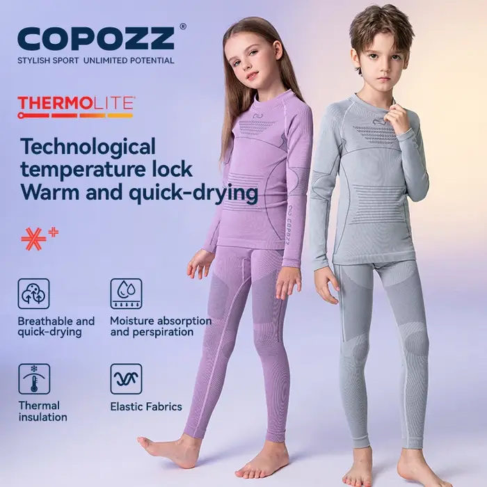 COPOZZ-Ensemble de sous-vêtements thermiques chauds et respirants pour garçon et fille, caleçons de 