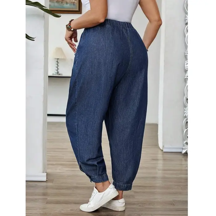 Jeans Évasés Boutonnés Denim Délavé pour Femmes Grandes Tailles Mode Décontractée Occasions Spéciales