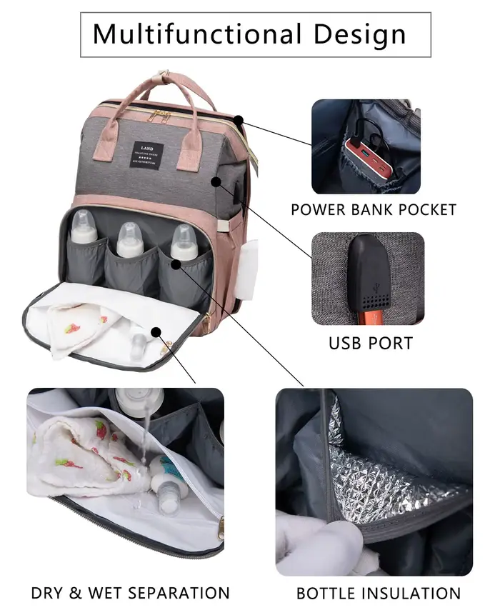 Sac à dos pour couches avec matelas à langer, grande capacité, sac de voyage pour bébé pour maman, i