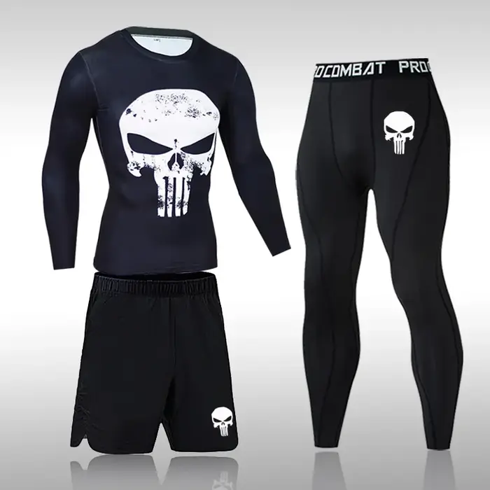 Ensemble compression homme sport running - Collants gymnastique survêtement rashguard training jogging