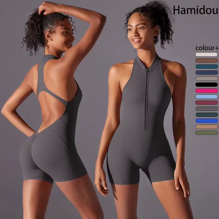 Body fitness femme dos nu push-up - Gymnastique yoga entraînement manches combinaison sport scrunch