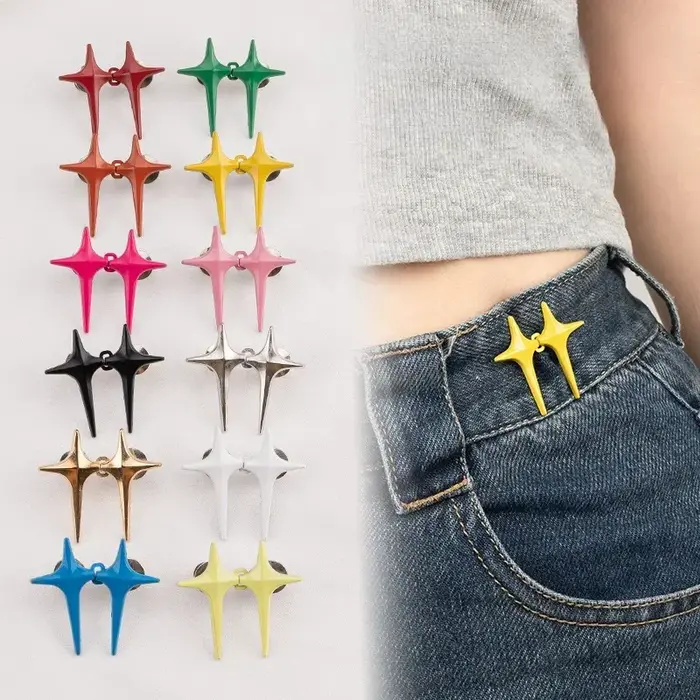 1 paire de boucles de taille en forme d'étoile croisée, Clips réglables et détachables pour pantalon