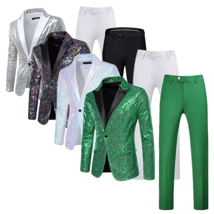 Veste et pantalon respirants à paillettes pour hommes, vêtements pour hommes d'affaires, robe de soi