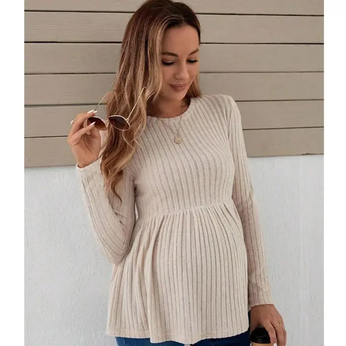 Femmes enceintes mode à manches longues tricoté printemps automne t-shirts hauts vêtements de matern
