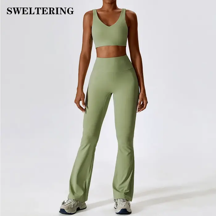 Survêtement 2 pièces femme haut court manches longues leggings yoga gym fitness confortable silhouette élégante