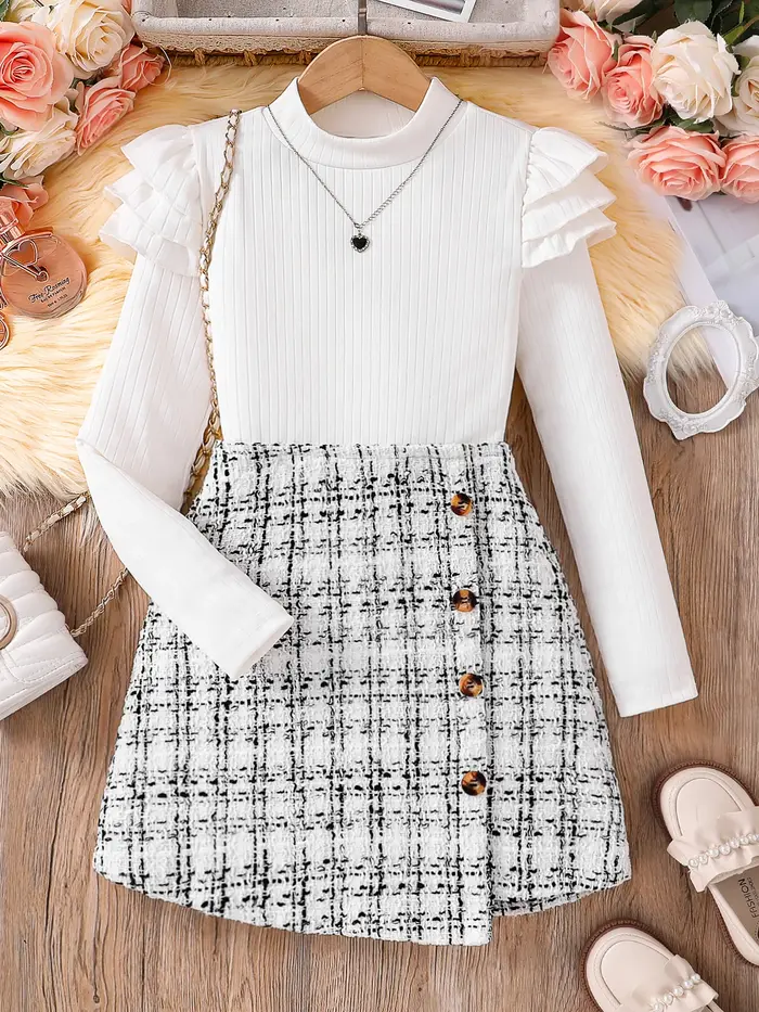 Printemps et automne 2 pièces enfants mode vêtements de sport blanc col haut à manches longues haut 