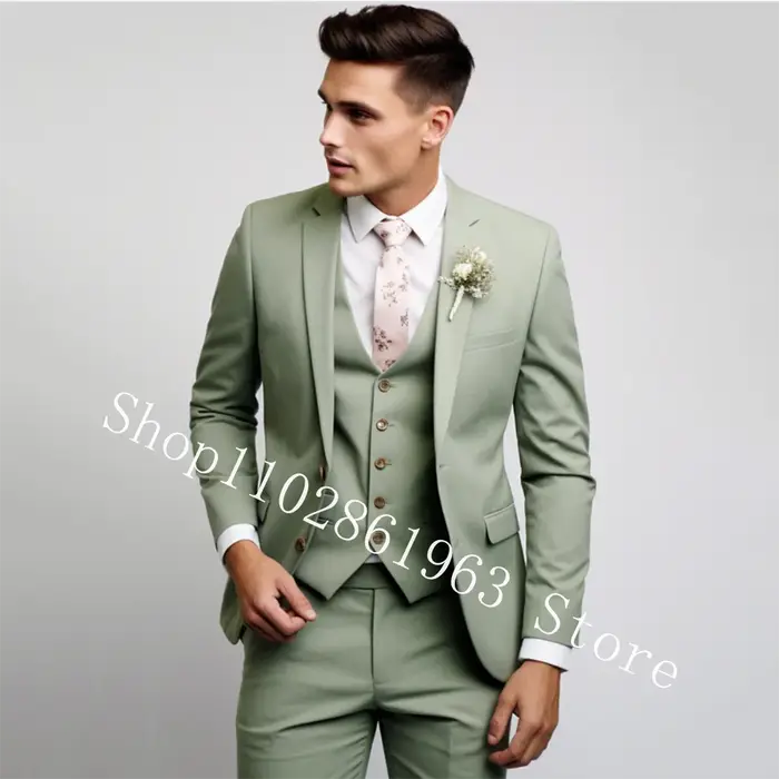 Costumes de mariage 3 pièces pour hommes, vert, élégant, formel, meilleur Blazer pour hommes, coupe 