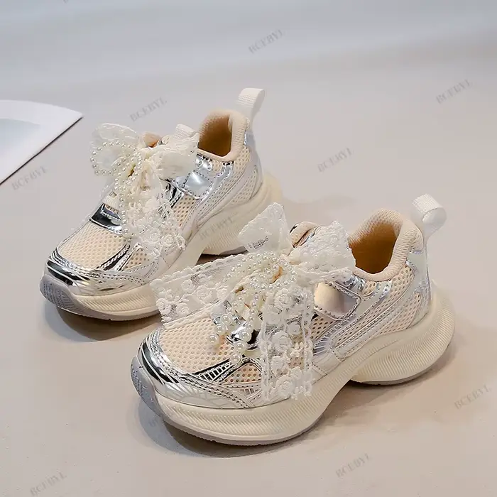 Bébé offre spéciale printemps/automne mode respirant semelle épaisse nœud perlé chaussures de Sport 