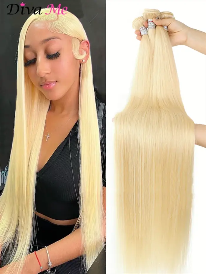 Tissage en Lot Brésilien Naturel Remy Lisse Blond Miel, Extension de Cheveux Humains, 36 38 40 Pouce