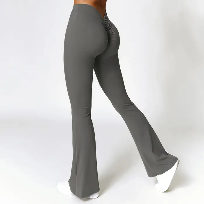 Pantalons de yoga en forme de V pour femmes, leggings évasés, taille haute, pantalons larges pour fe