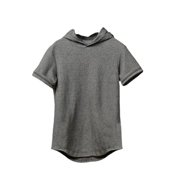 T-shirt à capuche en coton pour homme, coupe slim, respirant, à manches courtes, pour la musculation
