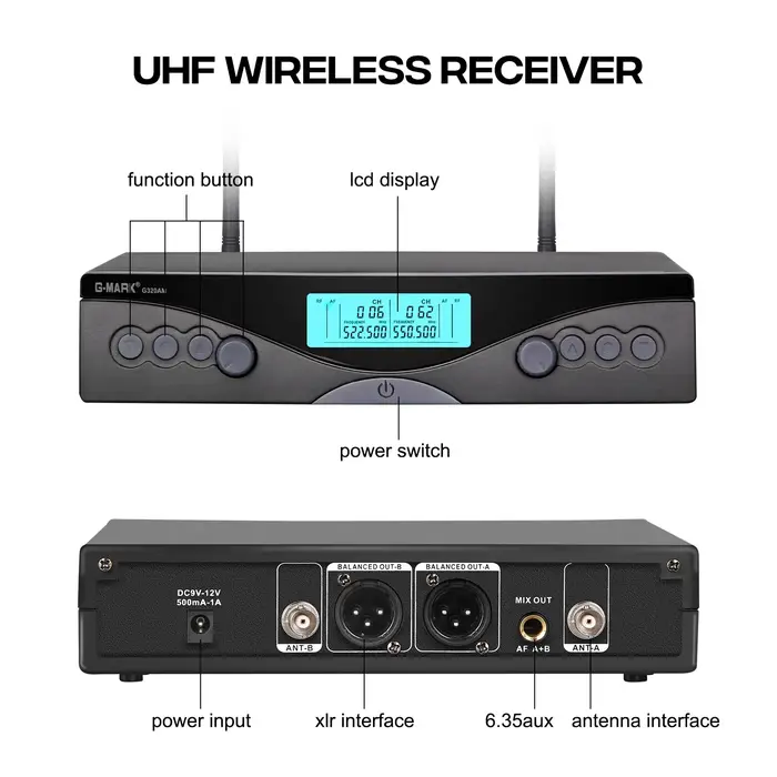 Sans fil Microphone G-MARK G320AM Professionnel UHF 2 Canaux Karaoké Mic De Poche Automatique Fréque