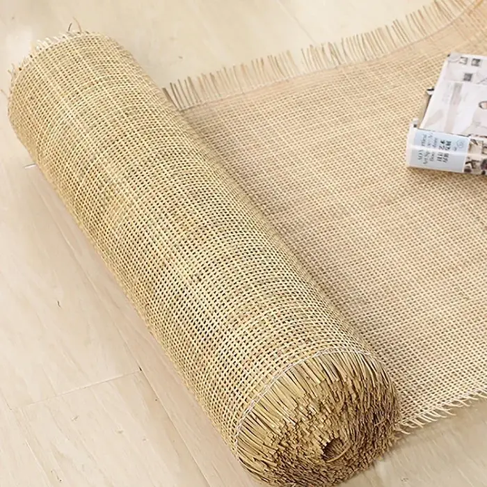 Toile de canne indonésienne en maille naturelle, rotin WUNICEF, grille en rouleau, tissage, matériel