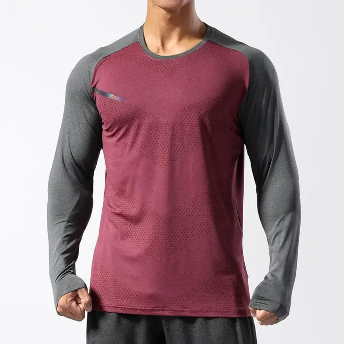T-shirt sport homme manches longues fitness musculation - Séchage rapide et respirant pour le gym