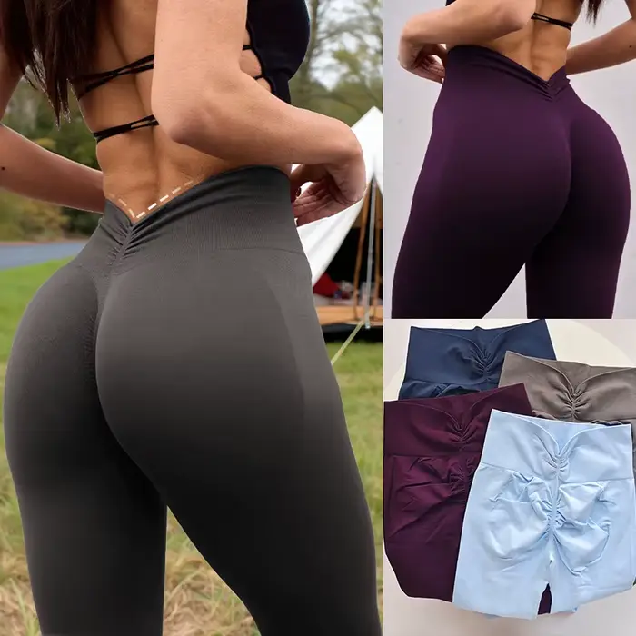 Pantalons de yoga taille haute sans couture avec ceinture en V et design rehausseur de fesses, leggi